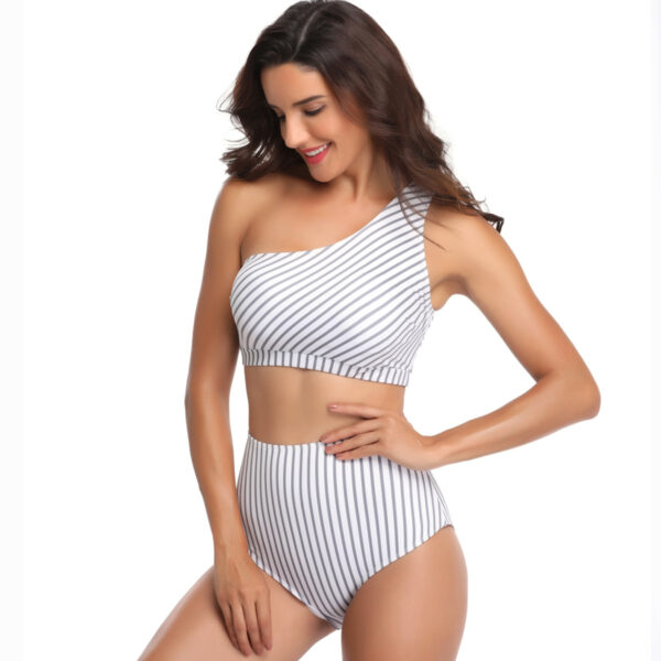 2Pcs Women Bikini Set Swimwear One Shoulder Removeable Pads Swimsuit Bra Top with High Waist Triangle Briefs Bathing Suit