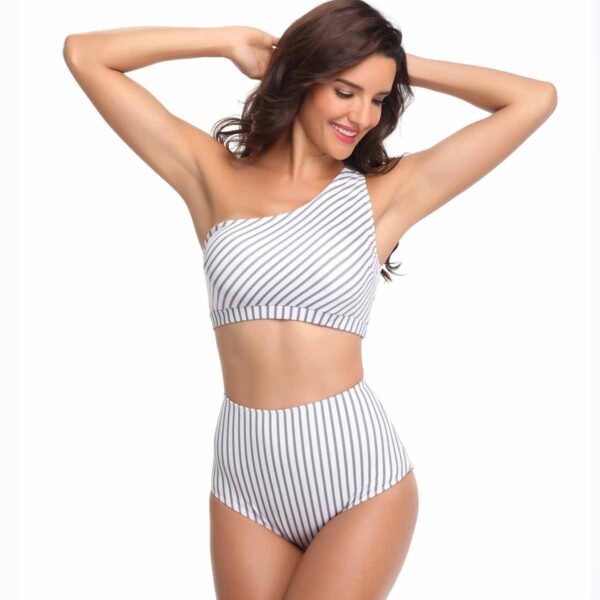 2Pcs Women Bikini Set Swimwear One Shoulder Removeable Pads Swimsuit Bra Top with High Waist Triangle Briefs Bathing Suit - Image 3