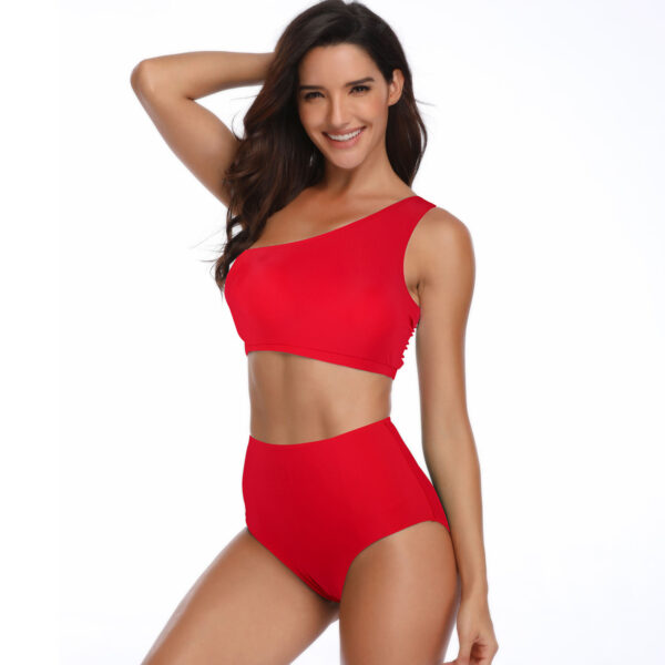 2Pcs Women Bikini Set Swimwear One Shoulder Removeable Pads Swimsuit Bra Top with High Waist Triangle Briefs Bathing Suit - Image 2