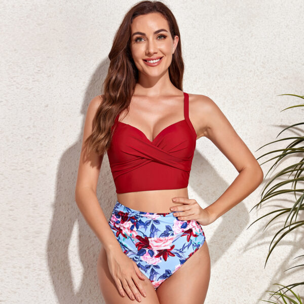 Back Tie High Waist Bikini Sets Cross Back Swimsuit For Wome V-neck Two Pieces Swimwear Beach Bathing Suit