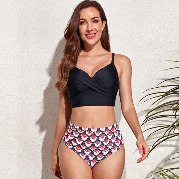 Back Tie High Waist Bikini Sets Cross Back Swimsuit For Wome V-neck Two Pieces Swimwear Beach Bathing Suit - Image 5