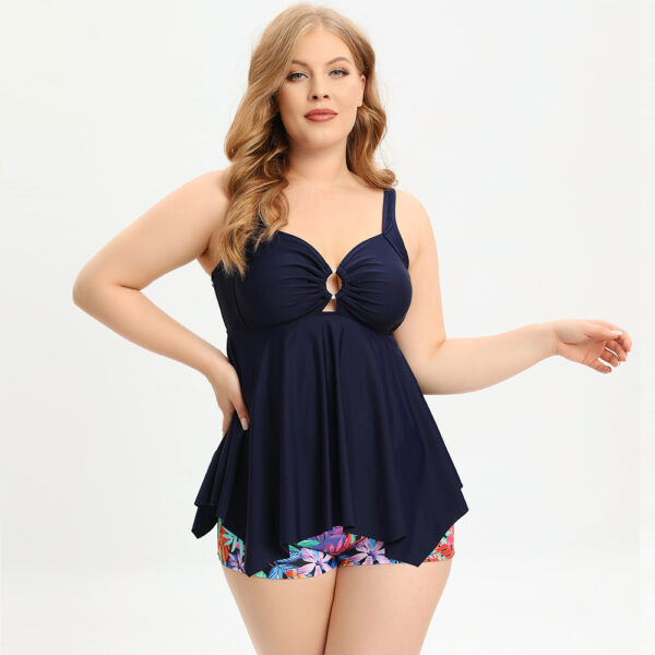 Women's Two-Piece Swimwear Suit Ladies' Floral Print Backless Chest Hollow Out Mini Sling Dress With Shorts Bikini Swimsuit - Image 2