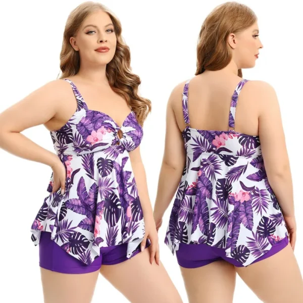Women's Two-Piece Swimwear Suit Ladies' Floral Print Backless Chest Hollow Out Mini Sling Dress With Shorts Bikini Swimsuit